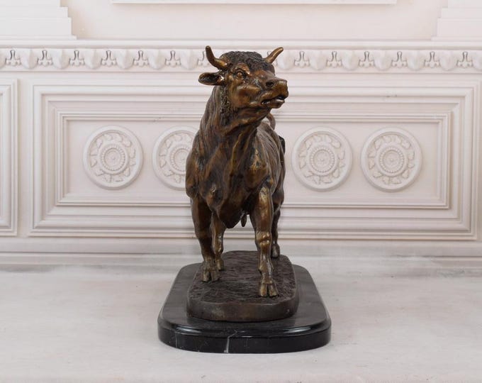 Large Bull Bronze Statue on Marble Base -  Le Taureau By Arnadia - Corrida Sculpture - Home Decor - Taurus - Office Decor - Gift Idea