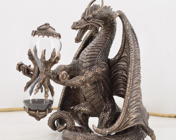 Dragon with Hourglass Statue - Time Guardian - Dragon Figurine - Time Measurement -  Art Work Sculpture - Fantastic Gift Idea - Home Decor