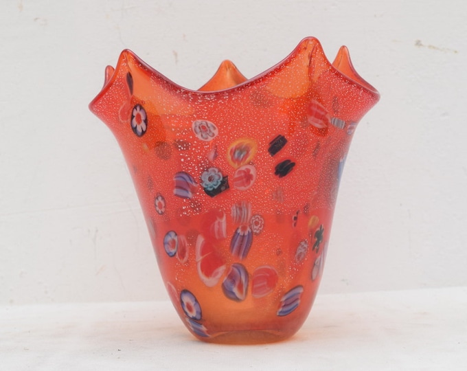 Red glass vase murano style flower pot - hand made Venetian Glass - abstract vase