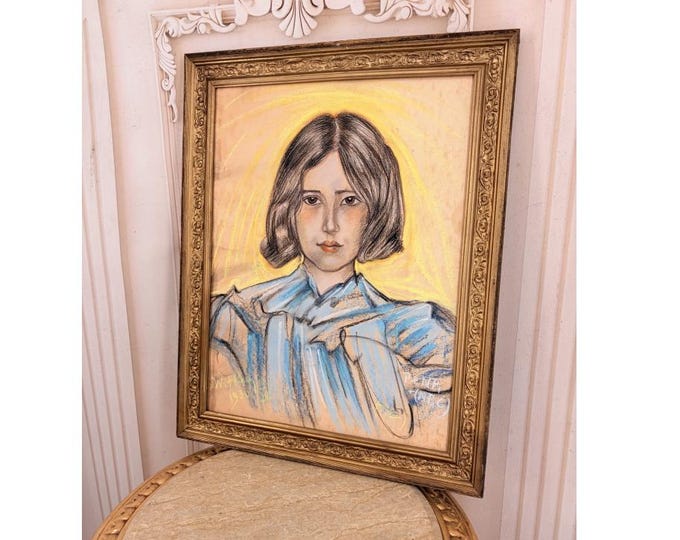Witkacy – Portrait of a Young Woman – Antique Pastel Painting – Unique Polish Artwork