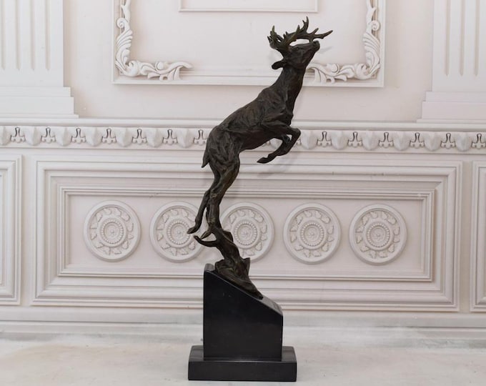 Large Jumping Deer - Bronze Sculpture on Marble Base - Premium Statue - Gift for Hunter - Hunting Statue - Home Decor - Office Decor