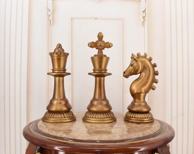 Large Chess Figurines: King, Queen, Knight - Sculpture Set