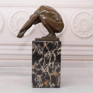 Water Diver - Bronze Swimmer on Marble Base  Act Diver Bronze Figure - Swim Man Statue - Gift Idea for Swimmer - Swimming Pool Home Decor
