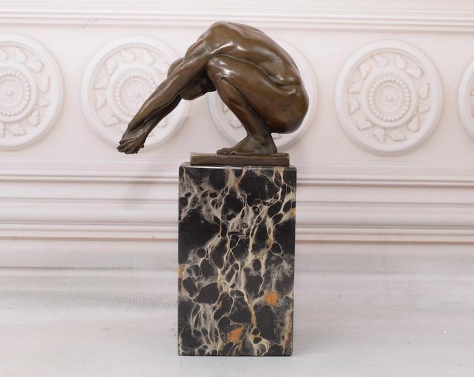 Water Diver - Bronze Swimmer on Marble Base  Act Diver Bronze Figure - Swim Man Statue - Gift Idea for Swimmer - Swimming Pool Home Decor