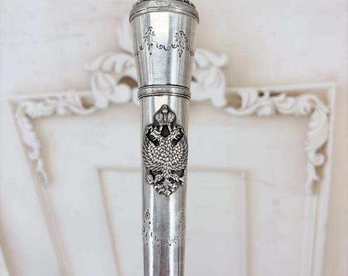 Antique Russian 84 Silver Walking Cane – Imperial Era Engraved Collectors Piece