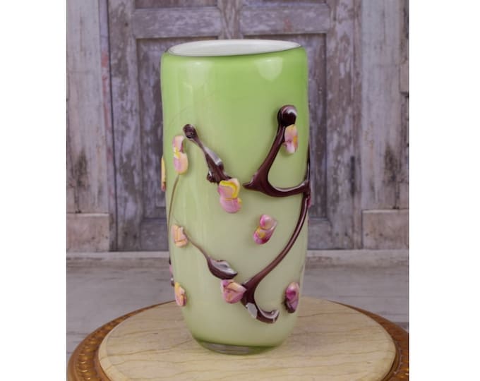 Very Rare! Green and Pink Vase Murano Style - Glass Handcrafted Flower Pot - Colorful Flower Pot - Massive and Heavy - Home Decor Gift