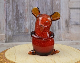 Figura de ratón de cristal rojo: decoración veneciana de estilo Murano