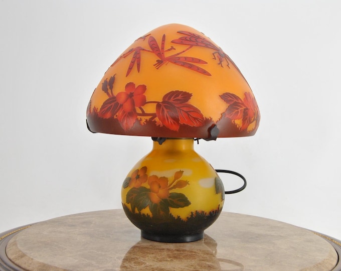 Limited Lamp – Emile Gallé Style Desk Lamp with Botanical Motifs – Art Nouveau Glass Table Lamp, Vintage Home & Office Decor Gift