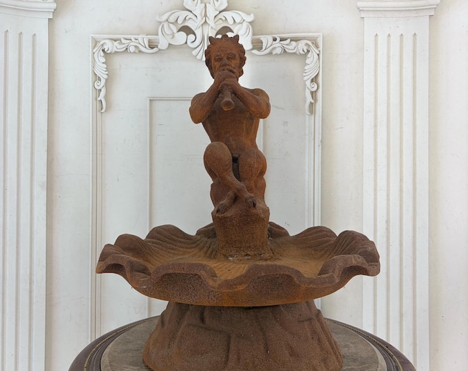 Large Cast Iron Faun Bird Bath – Rustic Pan Garden Fountain, Vintage Style Basin