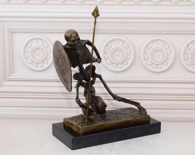 Memento Mori Bronze Sculpture - Skeleton Last Goodbye - Abstract Statue on Marble Base - Unique Gift - Halloween Statue - Home Decor