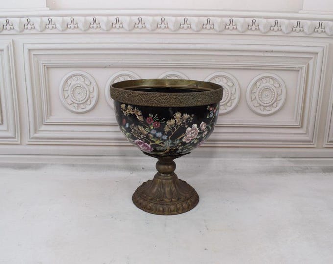 Amazing Black Porcelain Bowl - Bronze Ornaments - Antique Plateau Porcelain - Luxury Bowl - Flowers Motif - Home Decor - Gift for Wedding