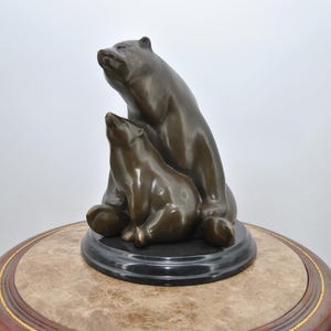 Bronze Bear Sculpture on Marble Base - Vintage Wildlife Statue