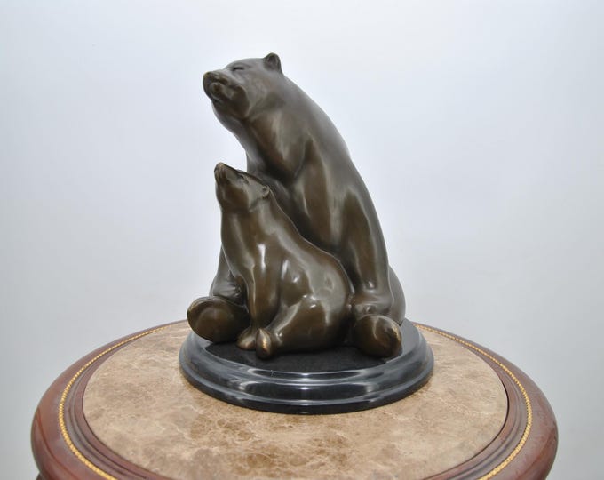 Bears Bronze Sculpture – Two Bears on Marble Base – Vintage Wildlife Statue – Rustic Home Decor – Nature Lover & Collector Gift