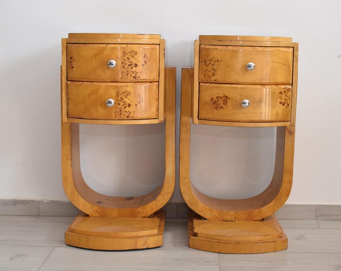 Art Deco Bedside Tables - Art Deco Table - Bent Wood Night Stand - Two Chest of Drawers - Wooden Table - Home Decor - Vintage Gift Decor