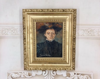 Woman Portrait Oil Painting on Wood - Olga Boznanska Style - Antique Lady Portrait