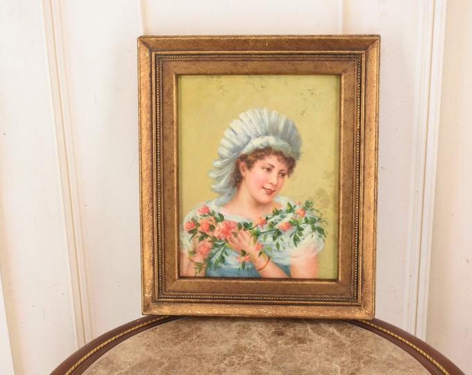 French Aristocrat Portrait Painting: Old Oil on Wood with Golden Frame