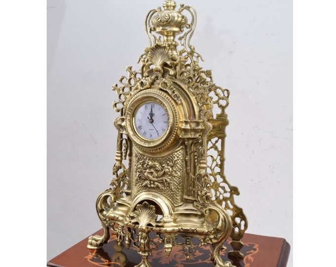 Large Amazing Brass Clock - Exquisite Baroque-style Brass Clock - Elaborately Decorated Brass Beauty - Brass Table Clock - Richly Decorated