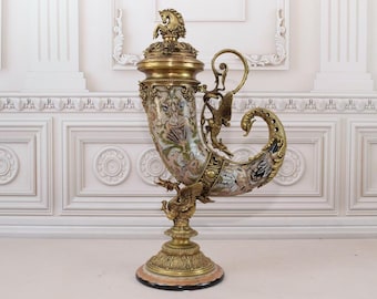 Vintage Porcelain Cornucopia: Bronze Horn of Plenty Ornament