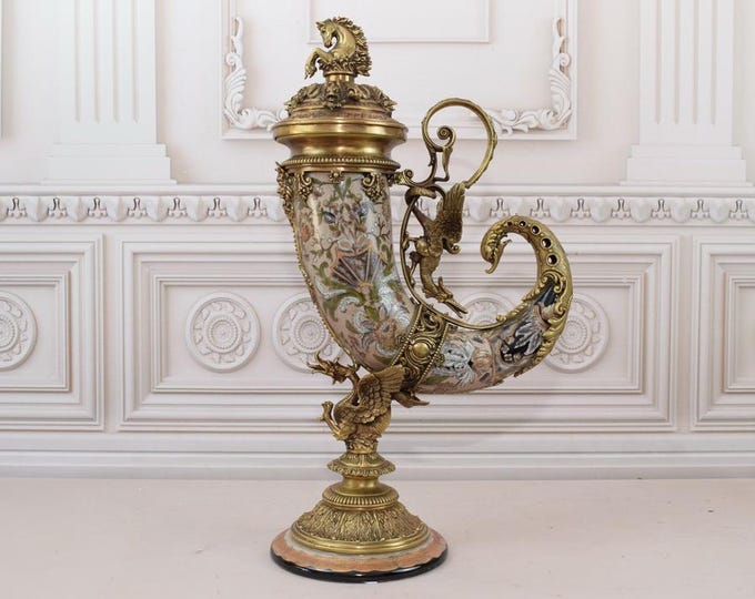 Large Vintage Cornucopia - Horn of Plenty Porcelain and Bronze Ornaments - Vintage Porcelain - Gift for Wedding, Housewarming - Home Decor