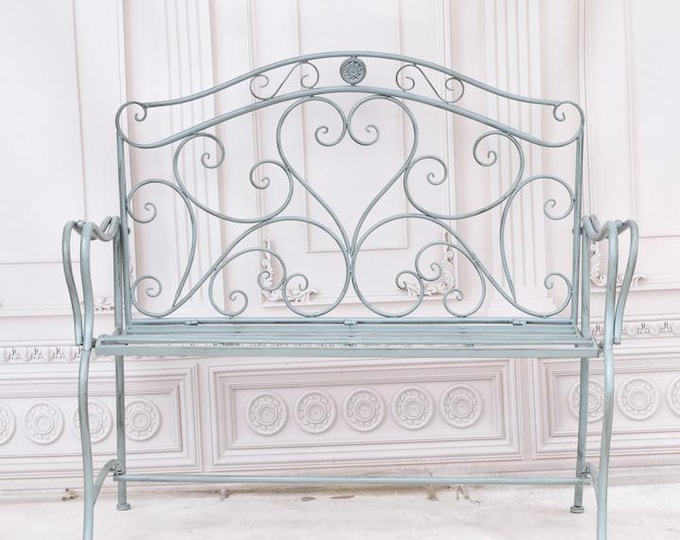 Rustic Metal Garden Bench – Vintage Style Outdoor Decor – Patio Iron Bench – Shabby Chic Garden Furniture – Lawn Decoration