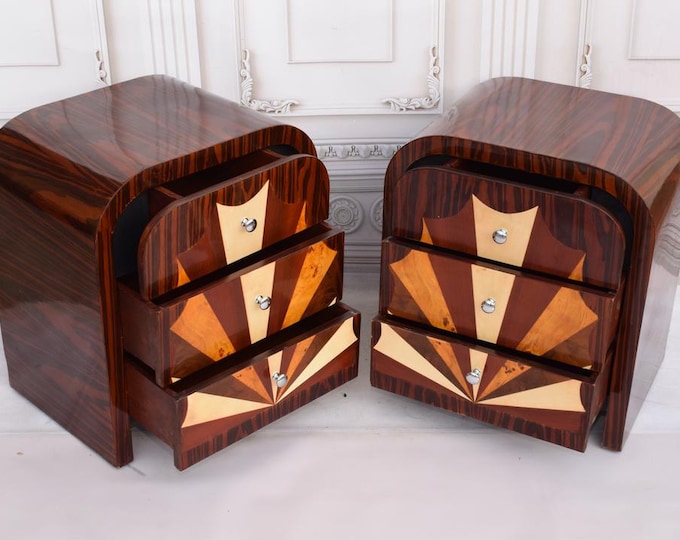 Art Deco Bent Wood Bedside Tables – Vintage Nightstands, Set