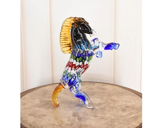 Vintage Murano Style Horse: Colorful Venetian Glass Figure