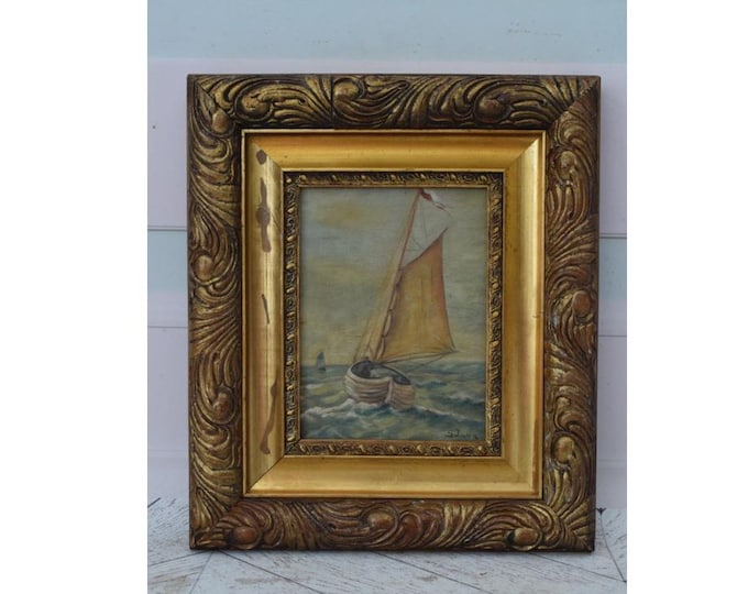Antique Polish Painting – Jaxa Malachowski – Boats on Sea – Marine Art – Wall Decor – Gift Idea – Home Decor - Nautical Decor