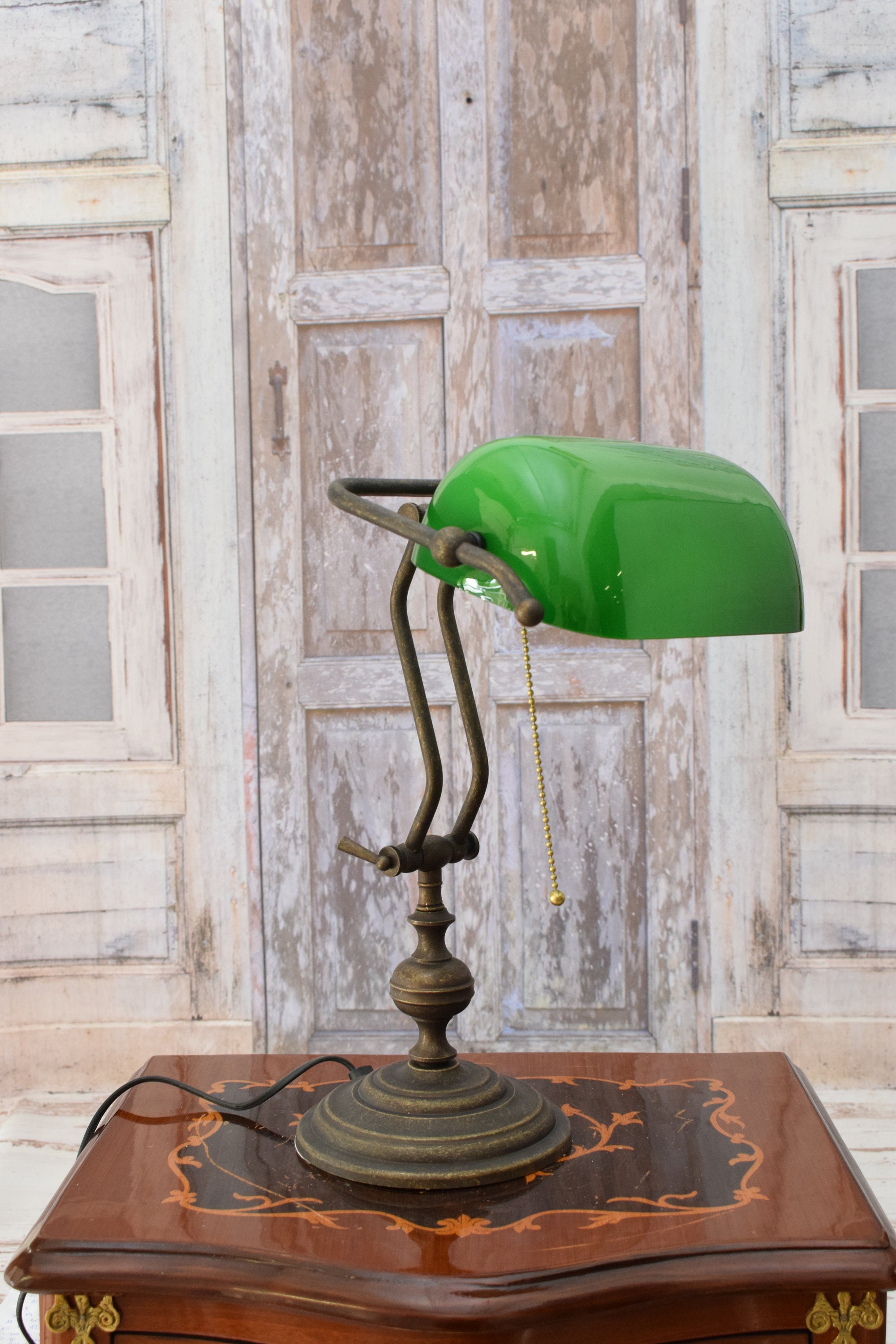 Banker Dark Brass Lamp Elegant Office Lamp With Green Glass Office Desk Lamp Green Shade Gift for Student Home Decor Etsy