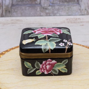 Large Porcelain Box with Flowers Ornaments - Bronze Ornaments - Kitchen Decor - Jewelry Box - Black Exclusive Casket - Home Decor