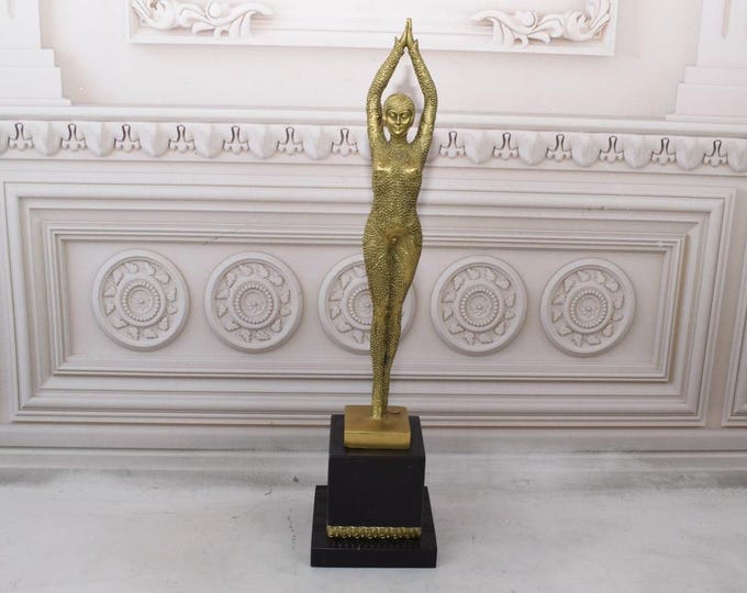 Demetre Chiparus Style - Bronze Statue Dancer - Woman Cabaret Statue - Art Deco Sculpture on Marble Base - Gift Idea - Home and Office Decor