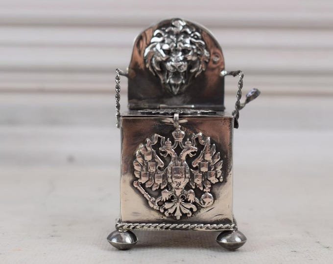 Amazing Antique Sugar, Salt Box with Spoon - Silver 84 - Collector Item - Elegant Gift for Birthday - Home, Kitchen Decor - Silver Art