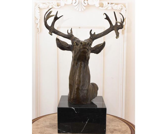 Trophy Head Deer - Hunting Bronze Statue on Marble Base - Hunting Figure - Hunter Gift Idea - Home and Office Decoration