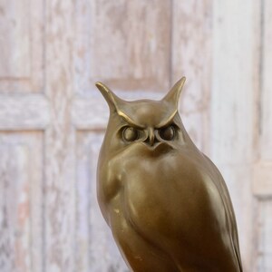 Large Bronze Owl Figurine: Vintage Wisdom Symbol on Marble Base image 6