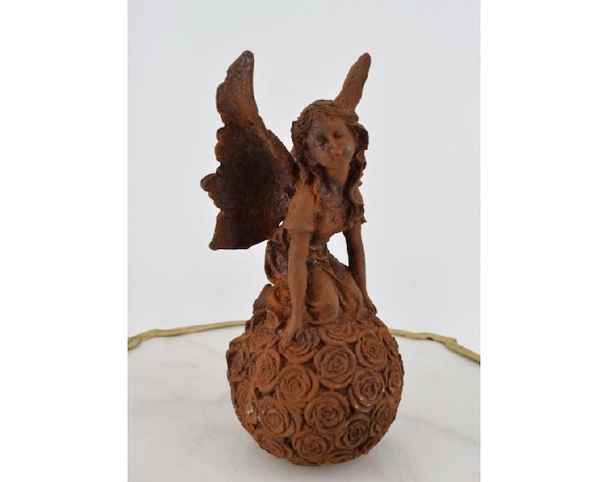 Cast Iron Thumbnail – Vintage Garden Sculpture – Rustic Decorative Figurine – Unique Gift for Garden Lovers – Elf on Flower Orb