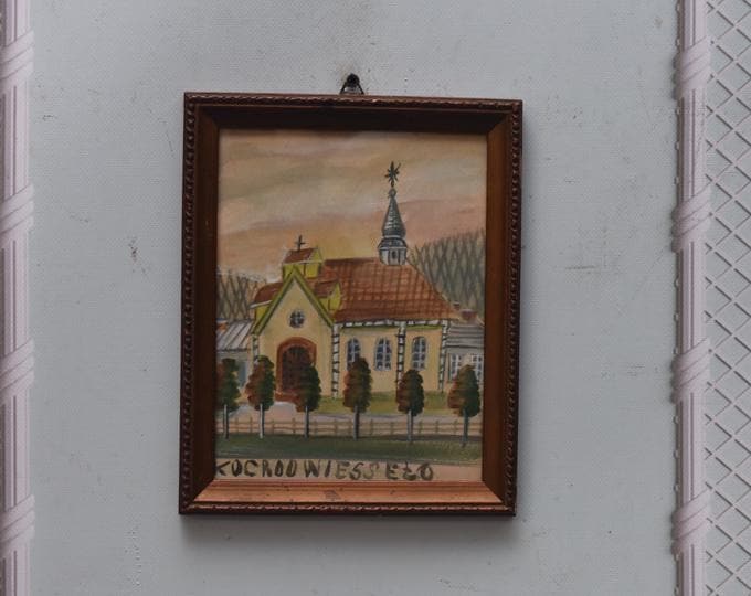 Nikifor Krynicki Painting: Old Krynica Zdroj, Polish Art Pastel on Carton
