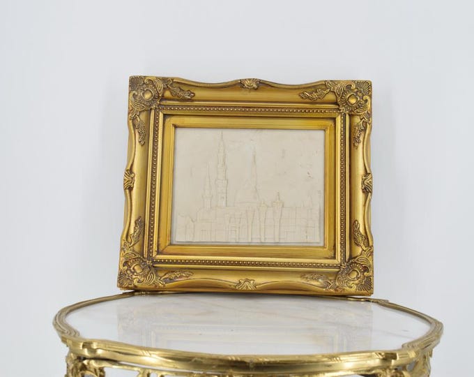 Vintage Painting Alabaster with Gold Frame - Old City - Amazing Gift Idea - Wall Decor - Wall Art - Home Decor - Unique Gift