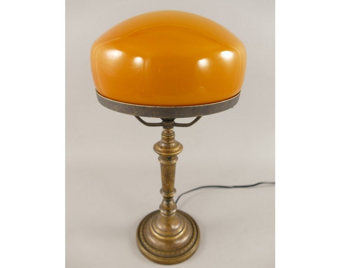Unique Cognac Banker Lamp Desk Lamp Orange Glass Office Gift Night