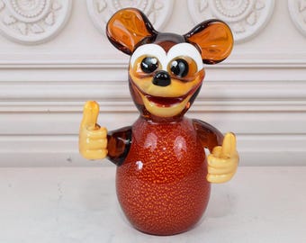 Estatua vintage de ratón rojo de estilo Murano: figura de cristal veneciano