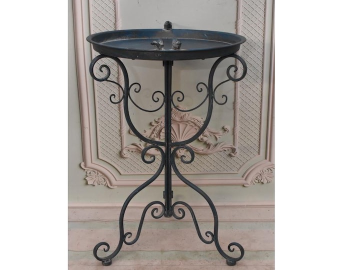 Vintage Style Wrought Iron Birdbath: Blue Garden Fountain, Bird Feeder