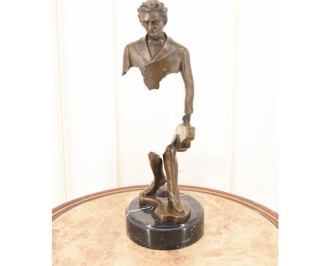 Vintage Traveler Man with Violin Bronze Sculpture – Signed Milo Style