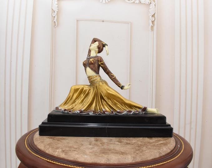 Gilded Bronze Art Deco Dancer Statue - Chiparus Style Sculpture