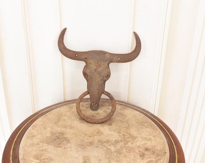 Vintage Cast Iron Bull Head Door Knocker, Farmhouse Entrance Decor