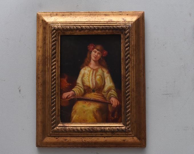 French Aristocrat Portrait Painting: Old Oil on Wood with Golden Frame