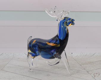 Handcrafted  Glass Moose Statue - Vintage Venetian Figurine