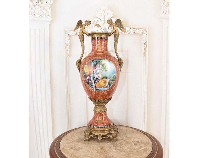 Vintage French Amphora Vase with Angels – Gilded Home Decor Centerpiece