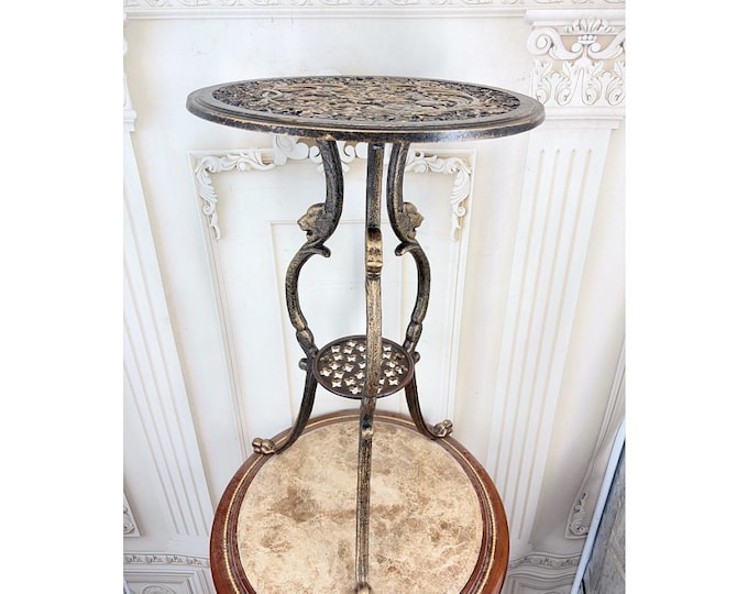 Solid Vintage Brown Cast Iron Flower Table: Home & Garden Decor