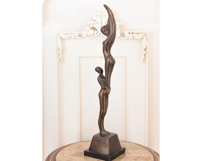 Bronze Dancing Couple Sculpture: Art Deco Acrobat Statue on Marble