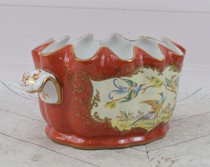 Amazing Red Plateau Porcelain with Painted Ornaments - Porcelain Parrot - Vintage Bowl with Flowers Design - Home Decor Gift Idea Wedding