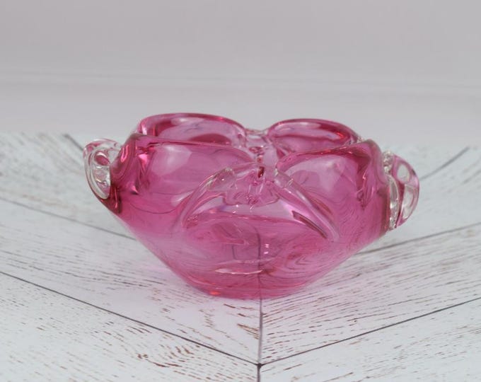 Pink Murano Style Glass Ashtray – Thick Italian Art Glass Bowl – Vintage Decorative Dish – Mid-Century Retro Gift – Home Decor