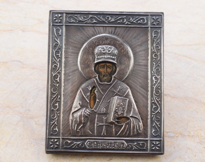 Antique Silver Icon Travel - Silver Orthodox Icon - Russia Silver 84 - Religious Icon - Handmade Icon - Art & Collectibles - Gift Idea
